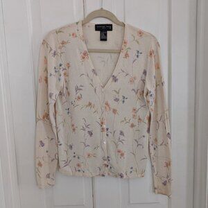 August Silk 100% Silk Floral Cardigan Sweater MEDIUM Soft Girl Fairy Cottage